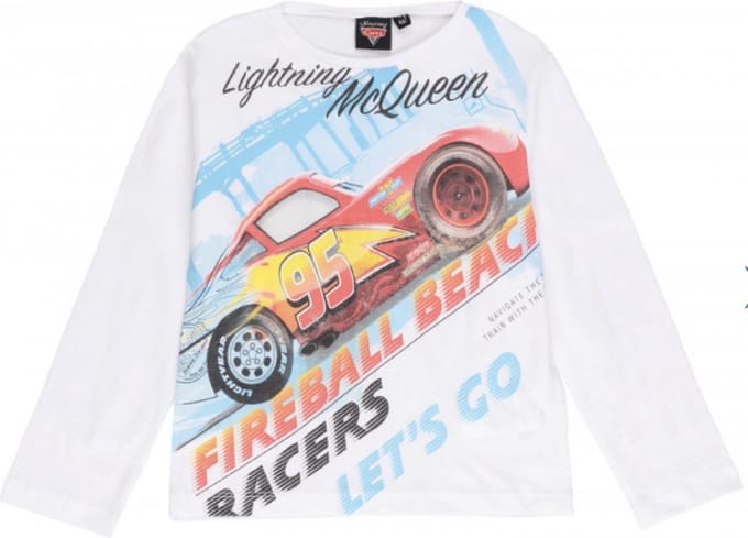 Disney Cars longsleeve - wit - maat 122/128 (8 jaar)