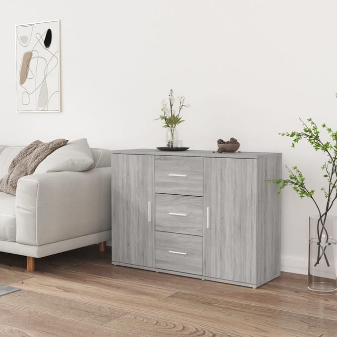 vidaXL - Dressoir - 91x29,5x65 - cm - bewerkt - hout - grijs - sonoma - eikenkleurig