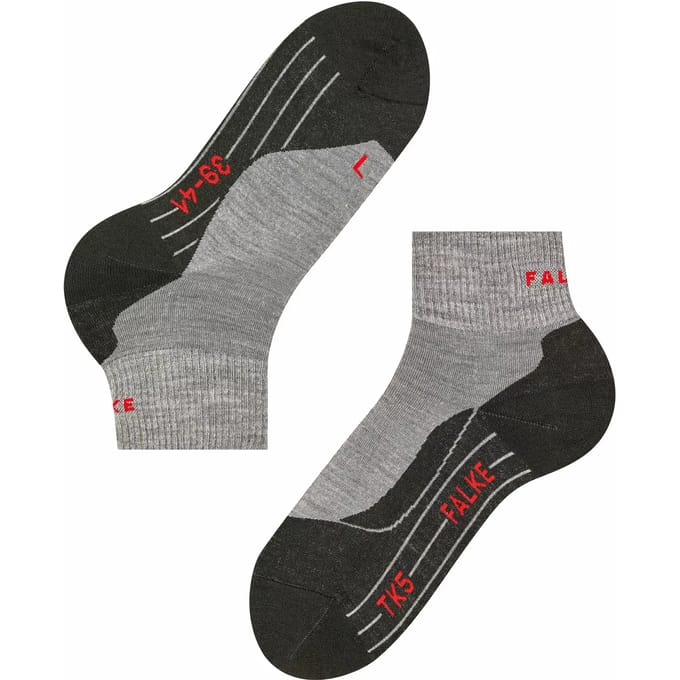 FALKE TK5 Short anti-blaar dun wol functioneel materiaal wandelsokken heren grijs - maat 46-48
