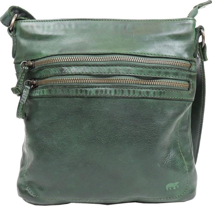 Bear Luna schoudertasje - Green – Leren schoudertas / crossbody – Van leer – Het Bear Luna schoudertasje is een klein model met verrassend veel ritsvakjes