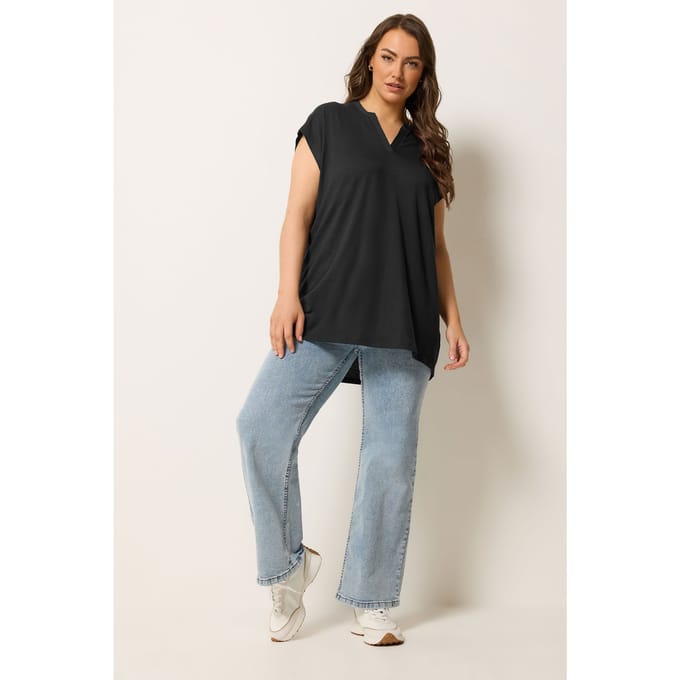 Yours Zwart Tshirt Met Inkeping In De Hals Size 40