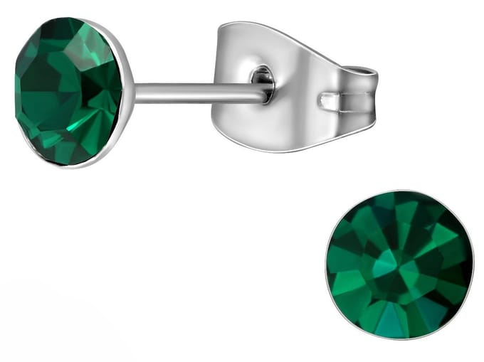 CS Joy - Oorbellen - 5 mm - Chirurgisch staal - kristal groen- oorknoppen