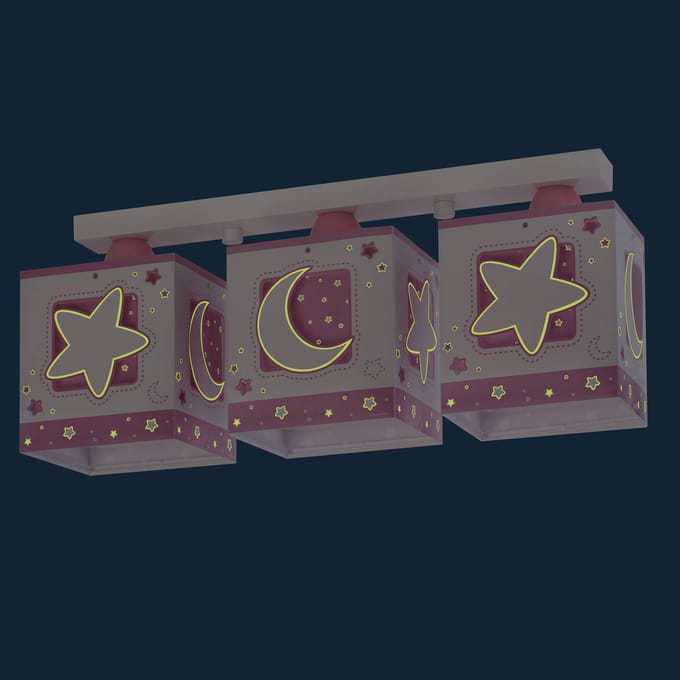 Dalber Moonlight plafondlamp voor kinderen, 3-lamps, roze
