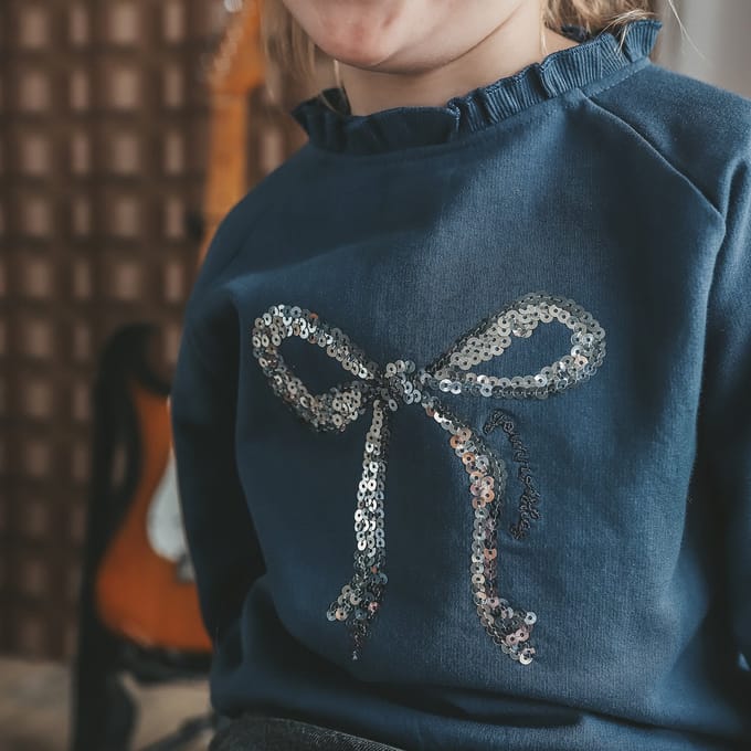 Bow ruffle sweater blauw 104