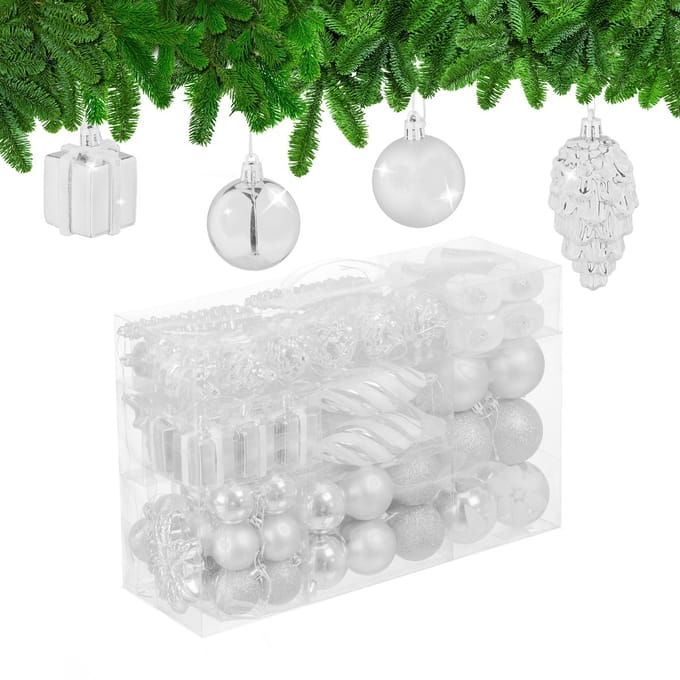 kerstballen - set van 72 - plastic - onbreekbaar - hartjes - sokjes - wit
