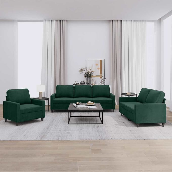 vidaXL - 3-delige - Loungeset - met - kussens - fluweel - donkergroen