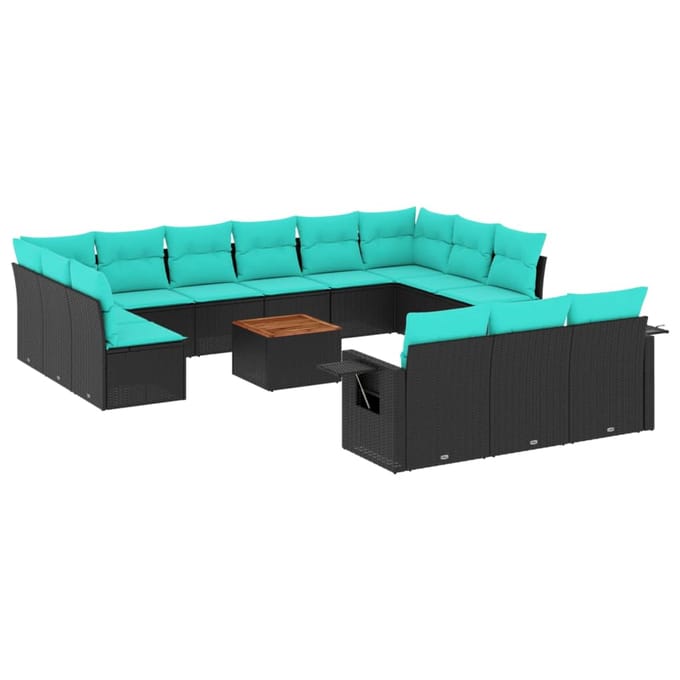 vidaXL - 14-delige - tuinbankset - met - kussens - van - zwart - polyrotan