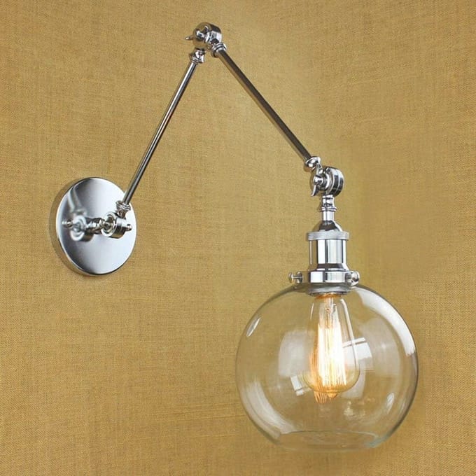 Verstelbare Vintage Wandlamp met Helder Glas