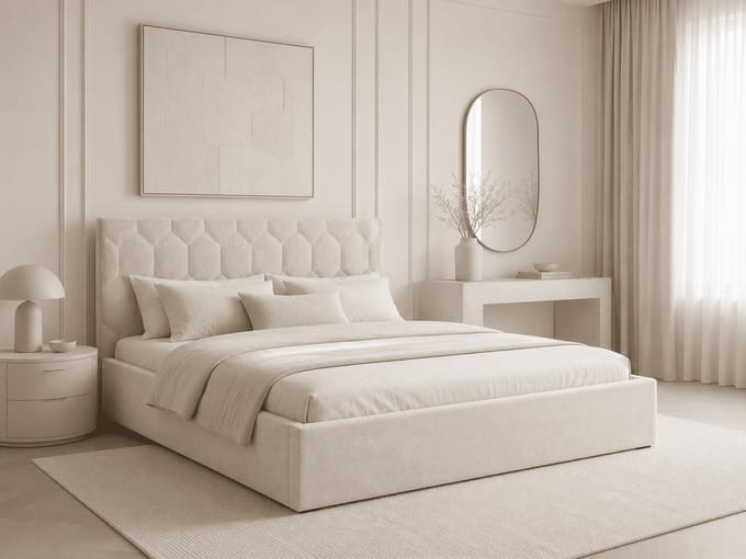 Gestoffeerd Bed 02 met Opbergruimte en Hoofdbord 140x200 cm - Beige (Casa 02)