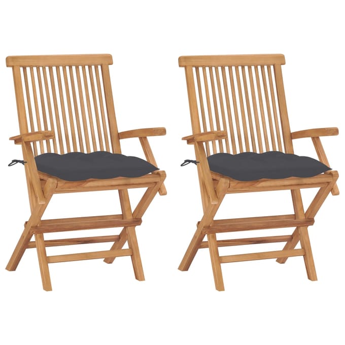 vidaXL - Inklapbare - stoelen - 2 - st - met - antracietkleurige - kussens