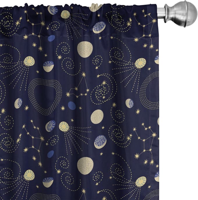 ABAKUHAUS Kosmos Gordijnen – 2x75x175 cm – Microfiber, Indigo en Geel