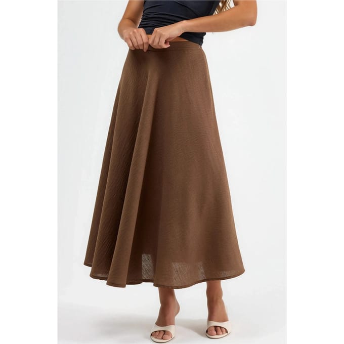 Hoge Taille Geweven A-Lijn Maxi Rok
