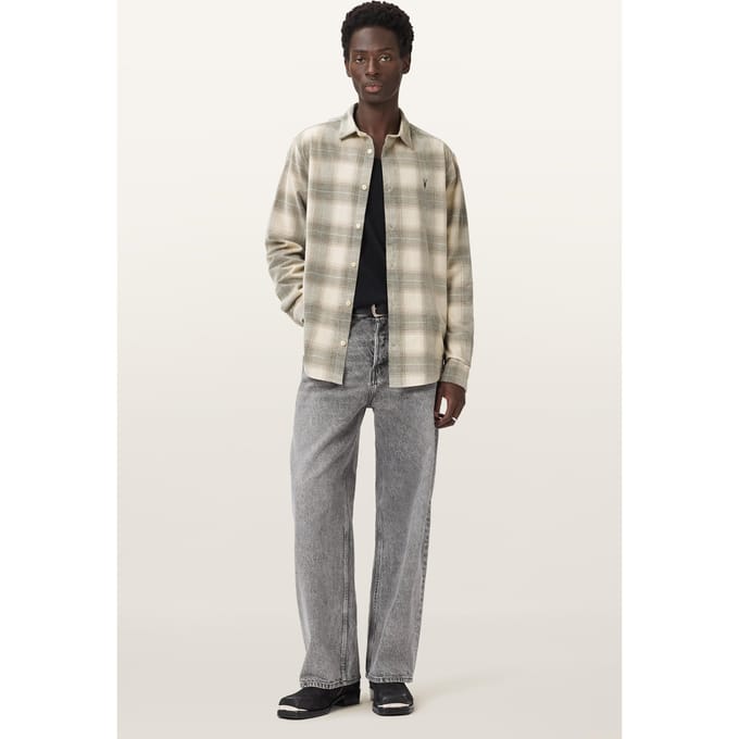 AllSaints Yuki Ls Shirt Sandshell Taupe Maat: M | Casual Overhemden Outlet | Heren | Creme