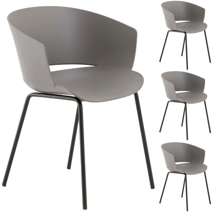 Tuinstoel NIVEL, set van 4 stuks, van aluminium en kunststof - grijs