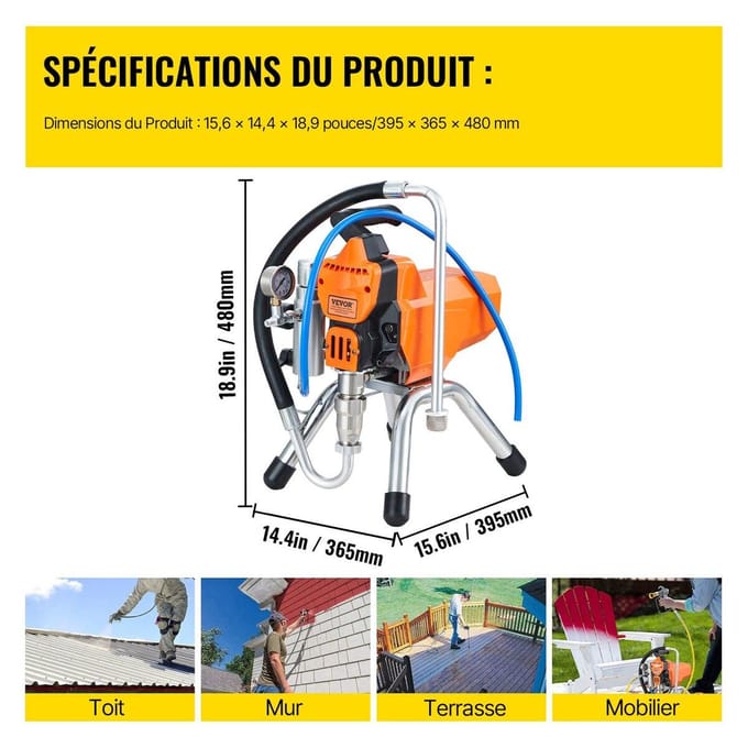 Pistolet à Peinture Airless Haute Pression 2200W Peinture Pulvérisateur