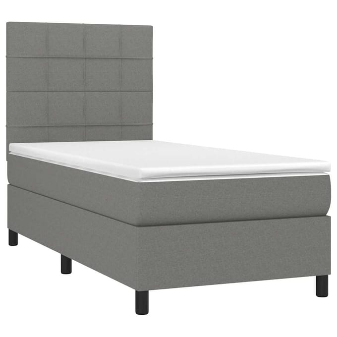 vidaXL - Boxspring - met - matras - en - LED - stof - donkergrijs - 80x200 - cm