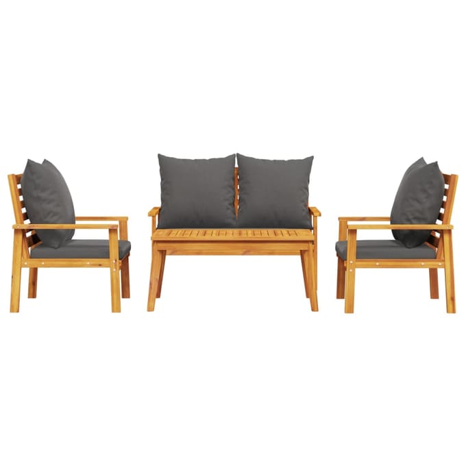 vidaXL - 4-delige - Loungeset - met - kussens - massief - acaciahout