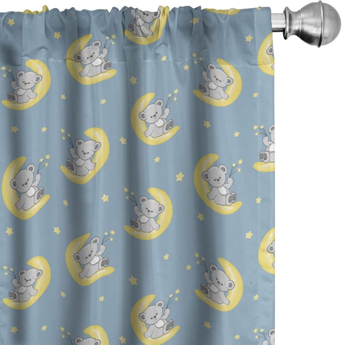 ABAKUHAUS Dromen Teddyberen maan – Voorhangen 2x75x175 cm – Microvezel
