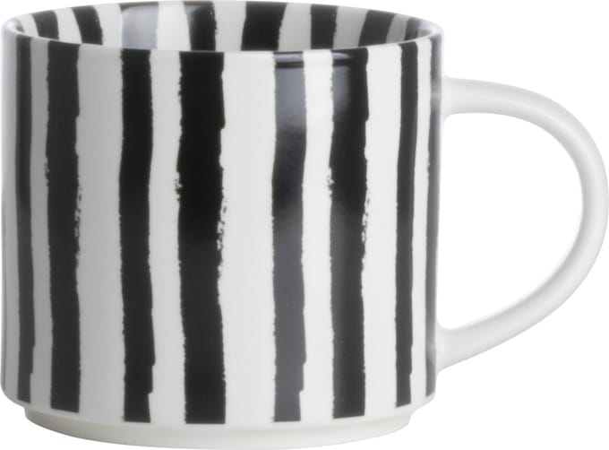Gusta - Mok - 400ml - Zwart Wit - Gestreept - met Oor - ø10x9cm