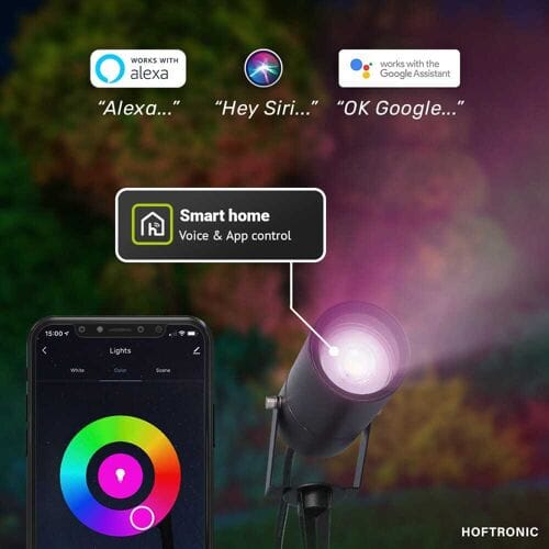 HOFTRONIC SMART Set van 9 Spikey Smart prikspots - RGBWW - Wifi + Bluetooth - 5,5 Watt 400 lumen - IP65 Waterdicht - Bestuurbaar via app - Google