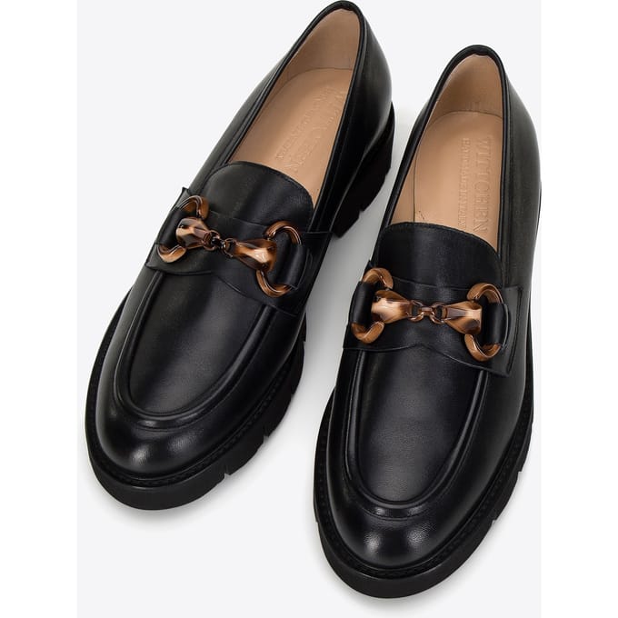 Wittchen dames leren mocassins met gesp op platform, zwart, natuurlijk leer