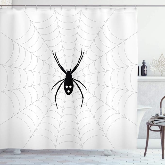 ABAKUHAUS Douchegordijn Spinnennet – Modern ontwerp – 175x180 cm – Wit/Zwart