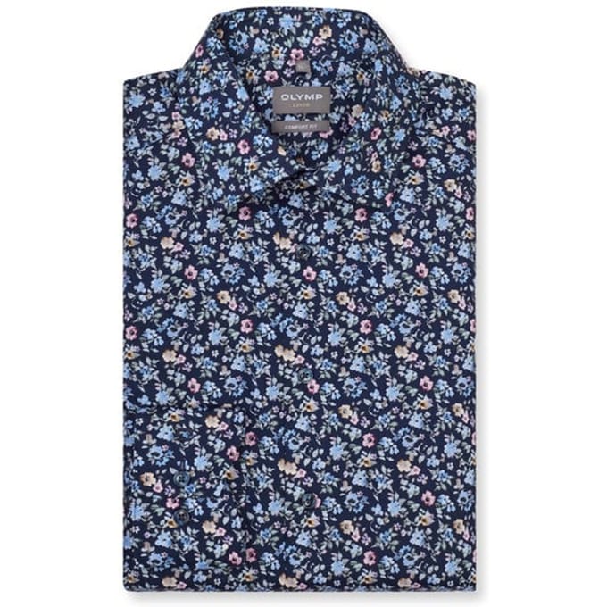 OLYMP Luxor Overhemd, Comfort Fit, New Kent, Marineblauw