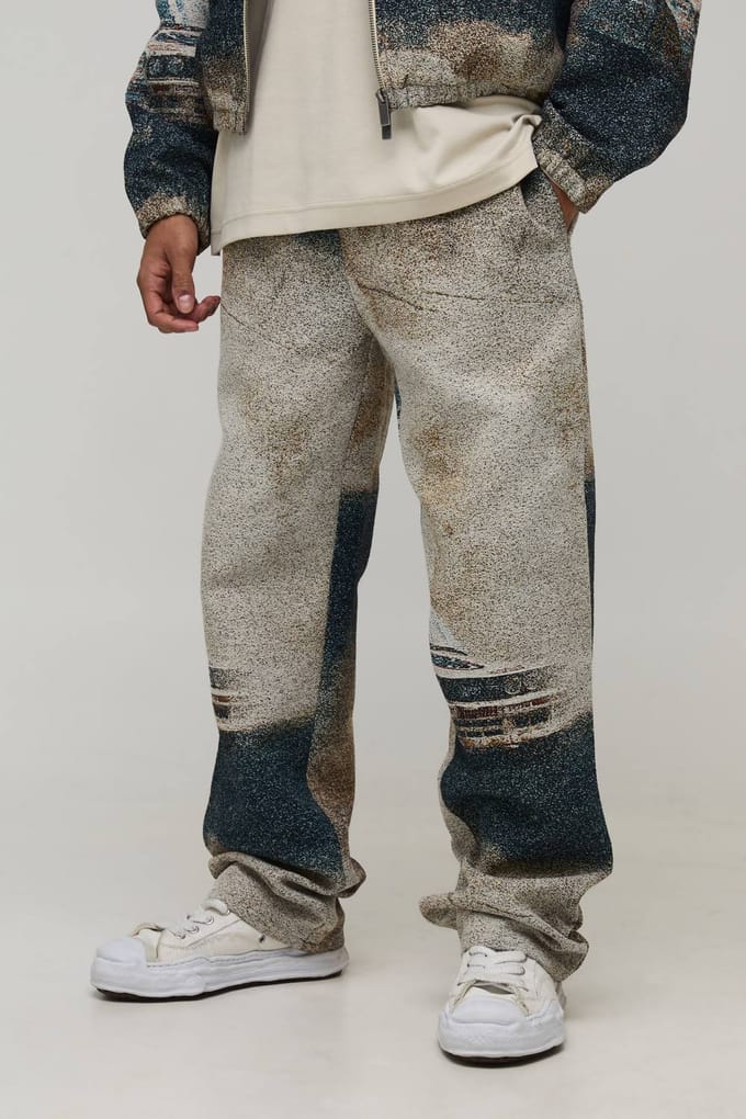 Relaxed Fit Car Tapestry Trousers | Stone | Size Medium