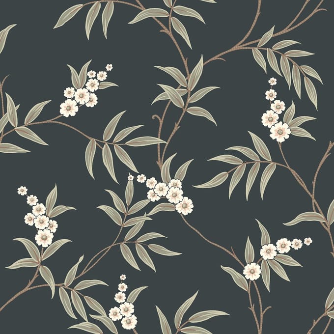 Boråstapeter Vliesbehang 7765 - Adorn - Botanisch Zwart - 53cm x 10.05m