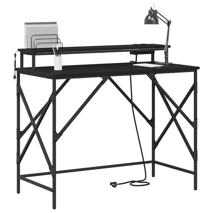 vidaXL - Bureau - Zwart - Eiken - 100 - x - 50 - x - 86,5 - cm - Bewerkt - hout