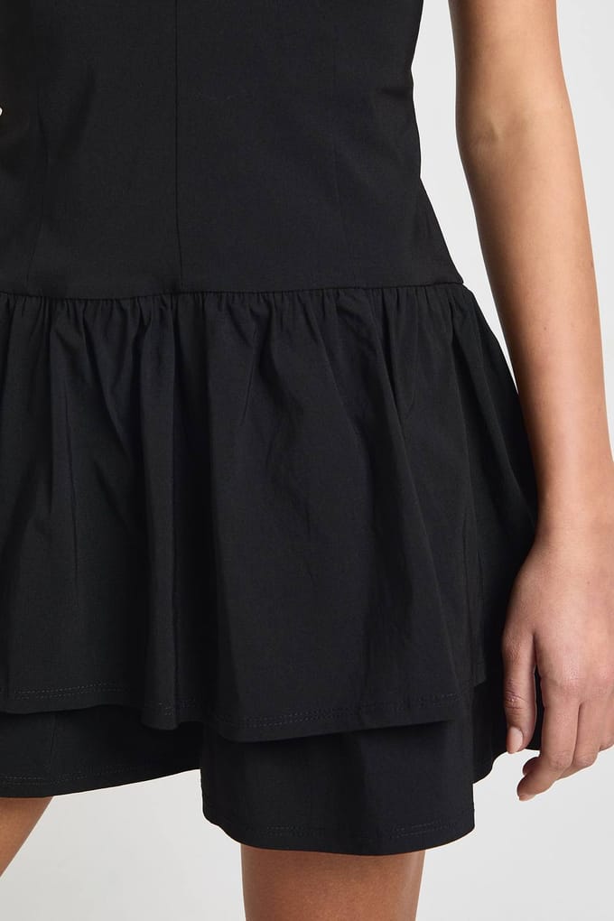 boohoo Dames Bengaline V-hals Gerimpelde Rok Mini Jurk | Black | Maat: 14