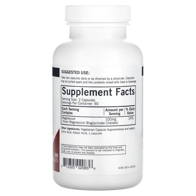 Kirkman Labs, Magnesium Bisglycinate Gebufferd Chelaat, 180 Capsules