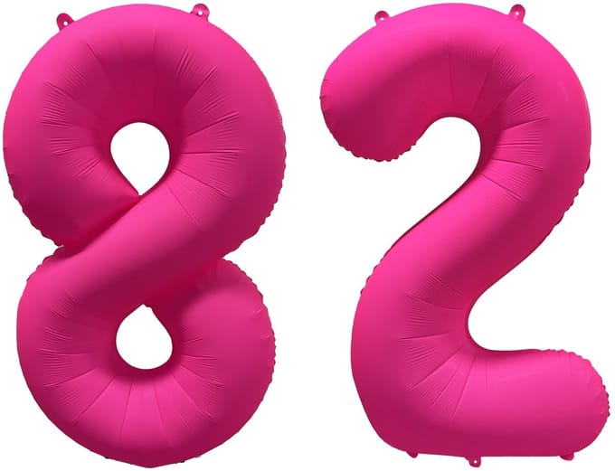 Folieballon 82 jaar - Neon Roze - 86 cm