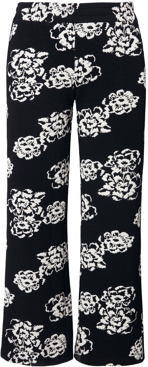 MIAMODA - Dames - Broek bloempatroon elastische tailleband - Zwart - Maat 52