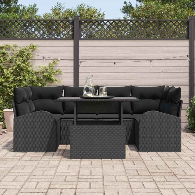 vidaXL - Tuinbank - Set - 7 - st - Zwart - [Synthetisch]: - Poly - Riet