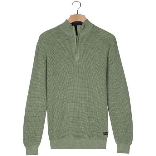Baileys Trui Uni Color Structure Knit Half Zip Collar Misty Green / male