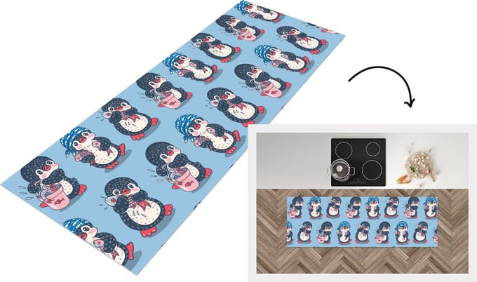 Keukenloper - Loper keuken - Pinguïn - Design - Vis - 150x50 cm - Keukenloper vinyl