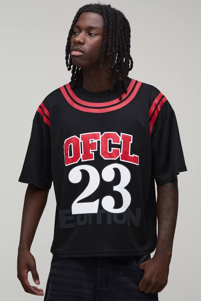 Oversized Boxy Mesh OFCL 23 Printed T-Shirt | Black | Size XS