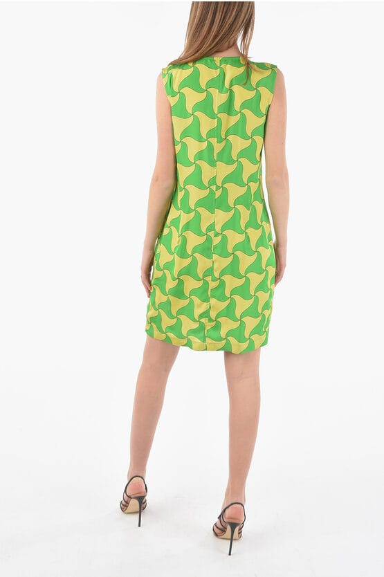 Diep uitgesneden, golvende PARACHUTE mini-jurk met patroon in Giallo, Verde