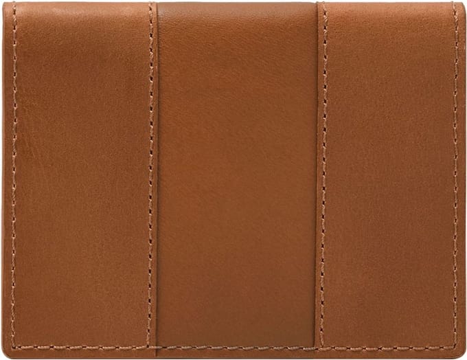 FOSSIL Leren Kaarthoes Everett Card Case Bifold Saddle Lichtbruin