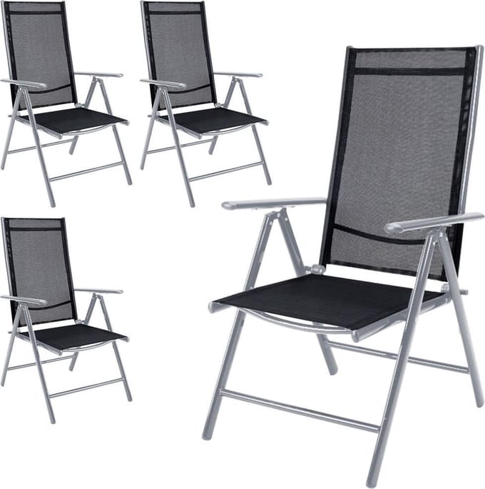 Casaria 4 Tuinstoelen - Inklapbaar Aluminium Verstelbaar - Zilver