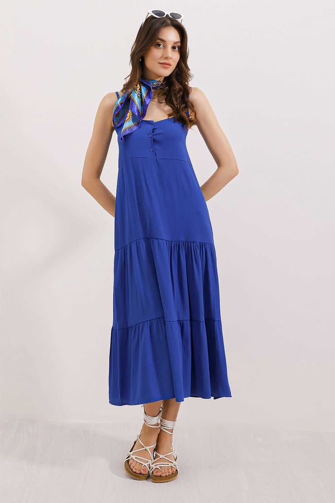 Losse Midi-jurk met Vierkante Kraag