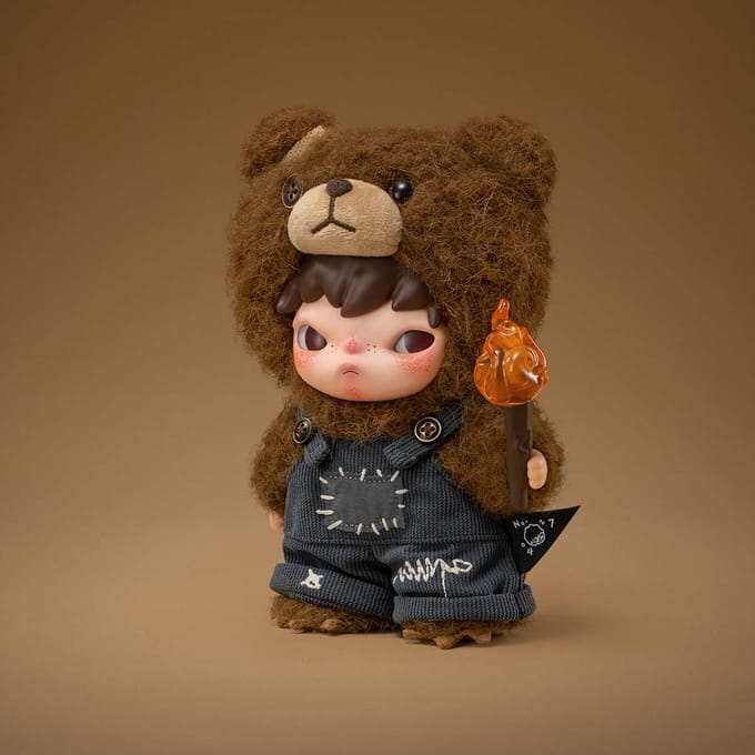 POP MART Hirono Living Wild-Vecht voor Vreugde Pluche Pop brown