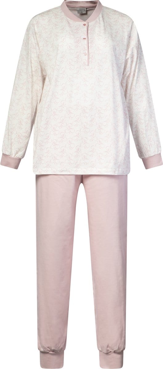 Lunatex - dames pyjama 124263 - all season pyjamaset - wit met roze - maat M