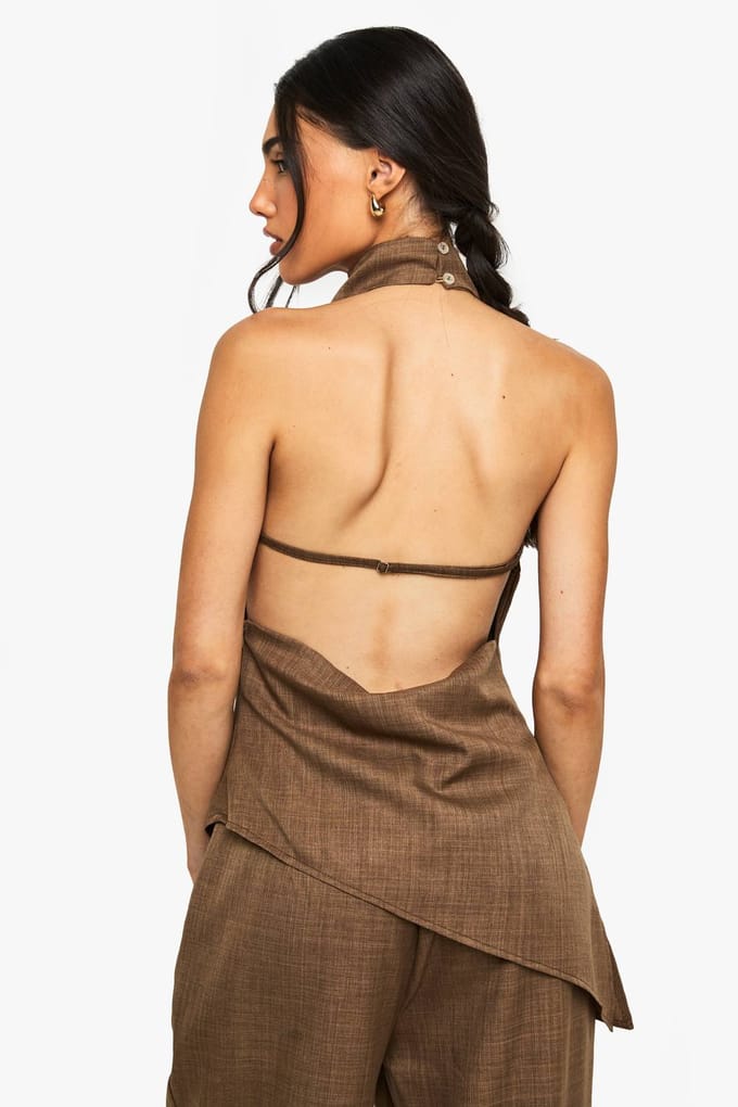 boohoo Dames Geweven Marl Halternek Top | Chocolate | Maat: 6