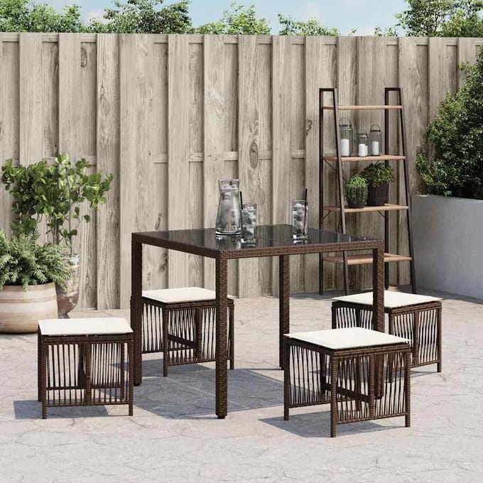 vidaXL - Tuinkrukken - 4 - st - met - kussens - 41x41x36 - cm - poly - rattan - bruin