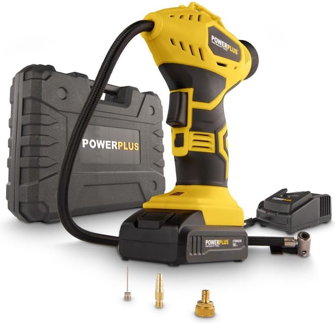Powerplus POWX1700 Accu Compressor - Luchtcompressor - 18V - 8 bar - Incl. 1 x 1,5Ah Accu, lader, koffer en accessoires