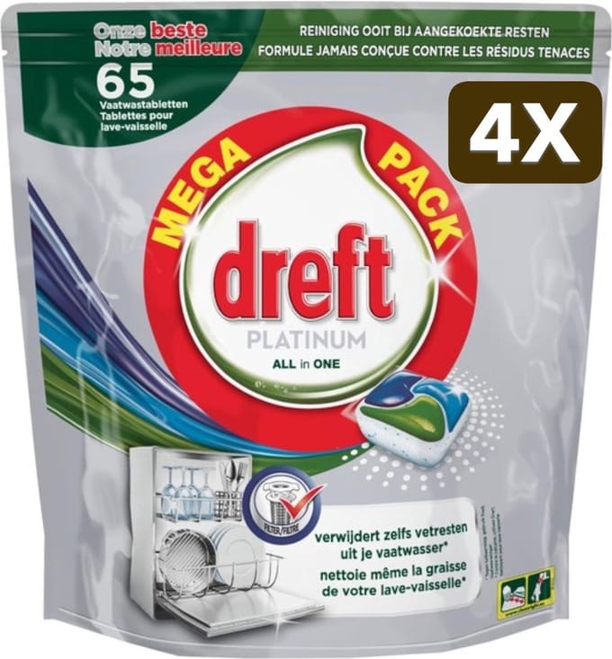 4 x Dreft Platinum Allin1 - 65 tabs - original vaatwastabletten