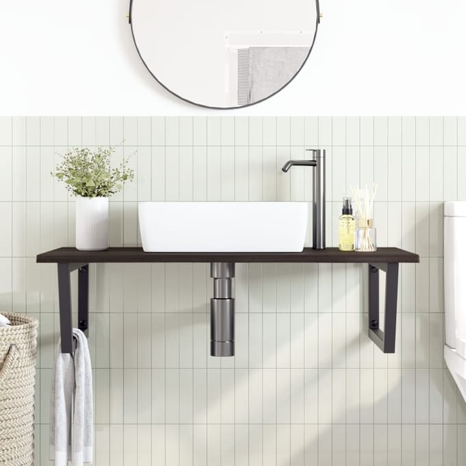 vidaXL - Badkamer - wandschap - staal - en - massief - eikenhout