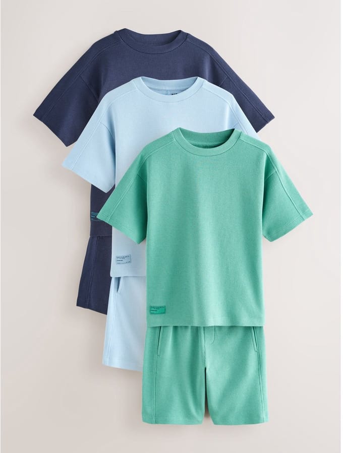 Next - Jongens - Set van 3 T-shirts met korte mouwen en shorts - Blauw